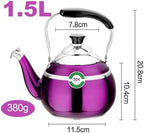 Whistling Tea Kettle, Food Grade Stainless Steel Tea kettle for Stove Top with Ergonomic Handle for Gas, Induction, Electric Stove Tops(Purple,1.5L) - Image 2