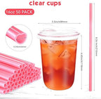 Ziliny 50 Sets Plastic Cups with Pink Heart Straws and Lids, Pink, 16 oz - Image 5