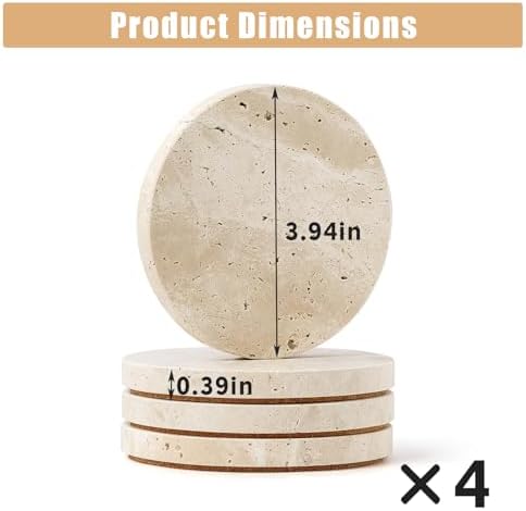 JOLENE.K Absorbent Natural Travertine Marble Drink Drink Mats, Set of 4-4-Inch Round Stone Drink Mat Set - Non-Slip Cork Backing, Spot & Mark Resistant Table Protectors - Tufa Natural Color - Image 7