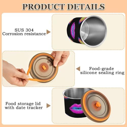 Colorful Fluorescent Neon Lips Designed Lid Storage Containers Stainless Steel Containers For Pantry Stackable Push Button Dry Food Canisters - Image 5