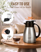 GiNT Insulated Coffee Carafe 34 Oz, Small Stainless Steel Flask for Hot Coffee with Fully Washable Detachable Lid, Portable Thermal Pitcher One-Hand Push Button Tea Dispenser for Travel Camping Office - Image 4