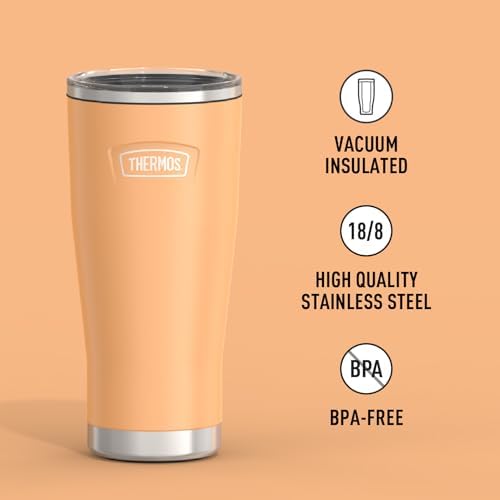 THERMOS Icon Series 24oz Stainless Steel Tumbler with Slide Lock Lid, Leakproof, Fits Cupholder, Dishwasher Safe, Griptec™ Non‑Slip Base, Keeps Drinks Hot 6 Hrs/Cold 22 Hrs, Melon - Image 2