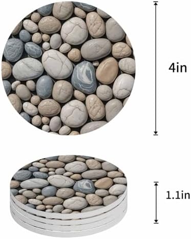 Coaster for Drinks 4 Pack,Abstract Natural Grey Cobblestone Absorbent Round Ceramic Stone with Cork Base,Modern Grey Pebble Stone Drink Coaster Cup Mats for Home Dining Coffee Tables - Image 4