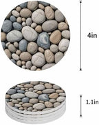 Coaster for Drinks 4 Pack,Abstract Natural Grey Cobblestone Absorbent Round Ceramic Stone with Cork Base,Modern Grey Pebble Stone Drink Coaster Cup Mats for Home Dining Coffee Tables - Image 4
