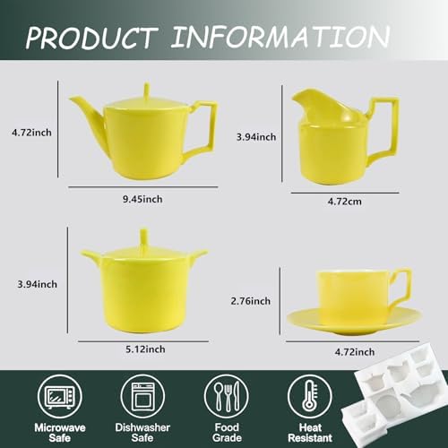 Yellow Tea Set with Teapot, Cups, Sugar & Creamer Set, Tea Party - Image 6