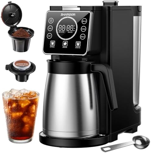 SHARDOR Single Serve & Carafe Coffee Maker, Hot & Iced Coffee Machine for K Cup Pods & Grounds, 6-32oz Brew Sizes, 95oz Removable Water Reservoir, 5 Cup Thermal Carafe, 24H Programmable, Matte Black by Shardor