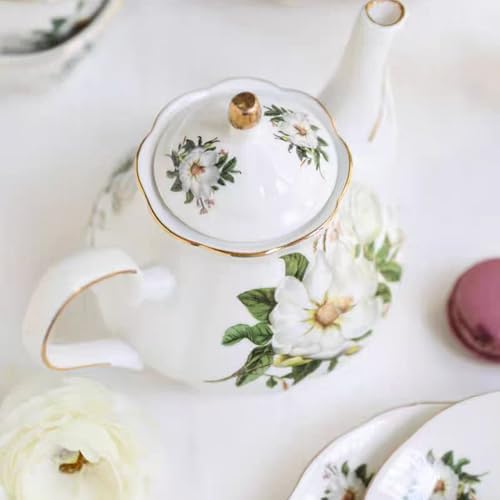 Ceramic Coffee Tea Gift Sets, European Luxury Tea Set, Suitable as A Gift for Mother'S Day, Birthday, Christmas, and Gatherings (White Peony) - Image 6