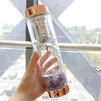 AITELEI Natural Gemstone Quartz Crystal Water Bottle, Crystal Elixir Infused Gem Water Bottle for Healing and Wellness - Double Wall Glass Bottle with Tea Infuser and Tea Strainer 400ML - Image 7