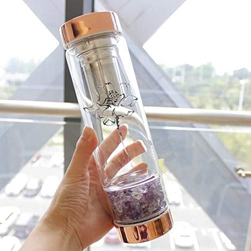 AITELEI Natural Gemstone Quartz Crystal Water Bottle, Crystal Elixir Infused Gem Water Bottle for Healing and Wellness - Double Wall Glass Bottle with Tea Infuser and Tea Strainer 400ML - Image 7