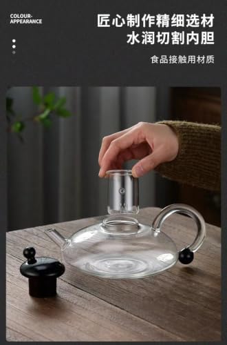 Nordic Camellia Glass Teapot High Borosilicate 520ml (Black And Clear) - Image 5