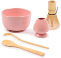 BambooMN Matcha Bowl Set (Includes Bowl, Rest, Tea Whisk, Chasaku & Tea Spoon) 1 Set Pink by BambooMN