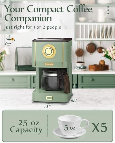 Amaste Drip Coffee Maker, Coffee Machine with 25 Oz Glass Coffee Pot, Retro Style Coffee Maker with Reusable Filter & Three Brewing Modes, Warming Plate, Matcha Green - Image 5