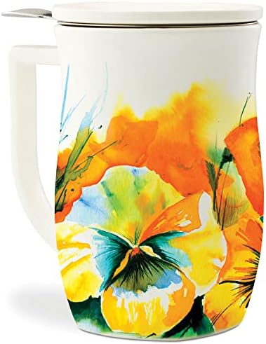 Tea Forte Ceramic Fiore Tea Cup with Infuser, Wild Poppy, 14 oz by TeaForte