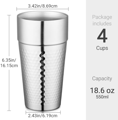 Beasea Stainless Steel Cups 19 oz, 4 Pack Large 18.6oz 550ml Stainless Steel Tumbler Stackable Double Wall Insulated Metal Drinking Glasses for Home Restaurant Office Party Camping - Image 2