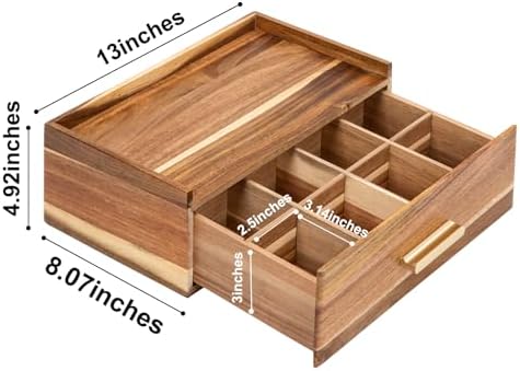 Tea Bag Organizer, Acacia Wood Tea Organizers and Storage Box, Tea Bag Holder Station Caddy Container for Countertop, Tea Accessories Gift Box with Drawer - Image 3