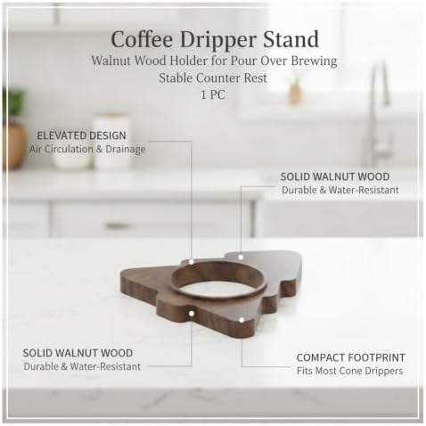 Solid Walnut Wood Stand for Pour Over Coffee Dripper, Stable Counter Rest for Cone Filters, Minimalist Kitchen Organizer - Image 5
