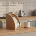 Bamboo Coffee Filter Holder Box with Lid for Cone Filters, Kitchen Counter Storage Organizer - Image 3