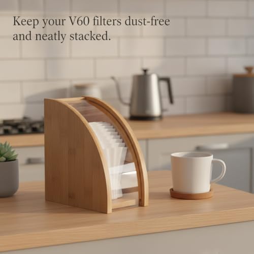 Bamboo Coffee Filter Holder Box with Lid for Cone Filters, Kitchen Counter Storage Organizer - Image 3