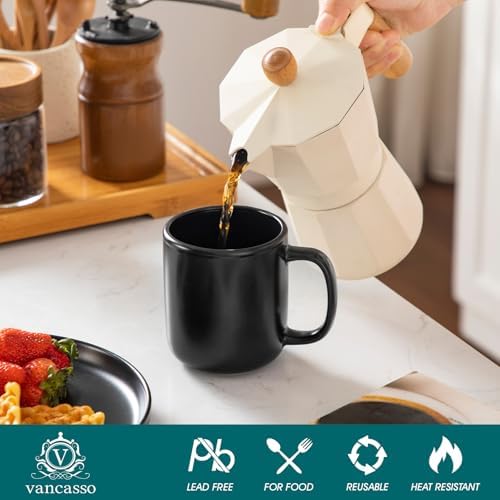 vancasso Stoneware Coffee Mugs Set, 12 oz Ceramic Coffee Cups for Latte Hot Tea Cappuccino Cocoa Milk Cups Set of 6, Dishwasher & Microwave Safe, Matte Black - Image 4