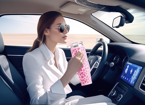 Meoky 40 oz Tumbler with Handle and Straw, Insulated Tumbler with Lid and Straw, Stainless Steel Travel Mug, Keeps Cold for 34 Hours, 100% Leak Proof, Fits in Car Cup Holder (Love) - Image 5