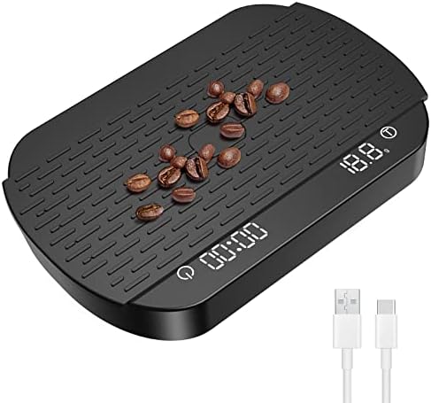 Coffee Scale with Timer, Rechargeable Espresso Coffee Scale, 3kg/0.1g High Precision Digital Scale, Kitchen Food Scale with Invisible Screen, Measures in g/oz/ml (Black-1) by 3T6B