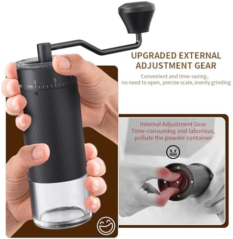 Hand Coffee Grinder Conical Burr for Espresso French Press Pour Over Double Bearing External Adjustment Capacity 25g (Stainless Steel Burr-Black) - Image 2