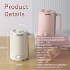 Electric Kettle 15.2 fl oz Mug-Type Electric Pot 304 Stainless Steel Tea Infuser Vacuum Insulated Milk Tea Coffee Porridge Compact Travel Office Unisex pink - Image 6