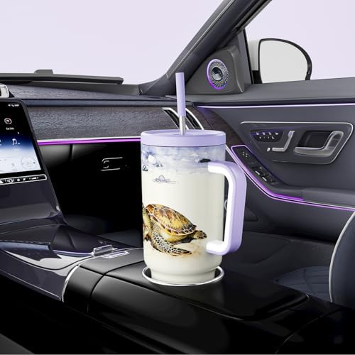 Meoky 40 oz Tumbler with Handle and Straw: Stainless Steel Insulated Tumbler with Lid and Straw - 100% Leak Proof Tumbler for Car Cup Holders - Travelers Commuters Workers, Sea Turtle - Image 5