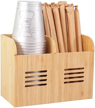 Cup and Lid Holder, Cup Dispenser with Coffee Pods Stand & Straw Organizer, Coffee Bar Organizer for Countertop, Disposable Cups Holder for Coffee Station, Bar, Home,Bamboo 07 by Unknown