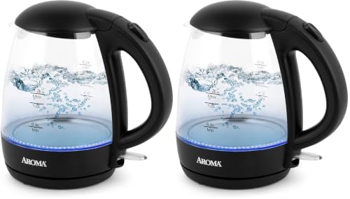 AROMA® 1.2L / 5-Cup Glass Electric Kettle with Cordless Pouring, Trigger-Release Lid, Automatic Shut-off, Black (AWK-151B) (Pack of 2) by AromaHousewares