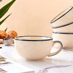 Coffeezone Set of 6 Cups Vintage Design 12 oz Professional Barista Ceramic Latte Art Cappuccino Cups Set (Beige * 6) - Image 6