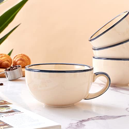 Coffeezone Set of 6 Cups Vintage Design 12 oz Professional Barista Ceramic Latte Art Cappuccino Cups Set (Beige * 6) - Image 6