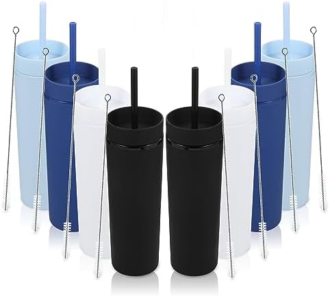 Volhoply 16oz Plastic Skinny Tumbler With Lid and Straw Bulk 8 Pack,Insulated Double Wall BPA Free Matte Acrylic Tumblers,Iced Coffee Mug Reusable Party Cup,Customizable Diy Gifts(Assort color,8 Set) by LiveFully%EF%BC%8CDrinkFreely%E2%80%94KeepGoingwithVolhoply%EF%BC%81