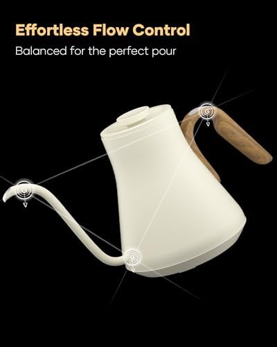 Cocinare Barista Collection Gooseneck Electric Kettle, ±1℉ Precise Temperature Control for Pour-Over Coffee & Tea, Quick Heating 1500W, Stainless Steel Interior, 0.9L (Morandi White) - Image 5