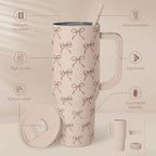 SANDJEST Bow Tumbler with Handle and Straw 40oz – Stainless Sleel Slider Tumbler Travel Coffee Mug for Women - Gift Idea for Birthday Christmas - Image 2