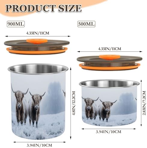Stainless Steel Coffee Storage Containers with Airtight Lid, Highland Cow Winter 17oz Food Storage Container Kitchen Canister for Tea, Coffee Beans, Ground, Sugar Storage - Image 2