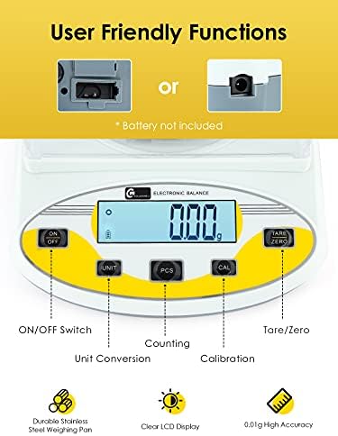CGOLDENWALL Lab Scale 3000gX0.01g Analytical Electronic Balance Digital Laboratory Scale Precision Jewelry Scales Kitchen Weighing Scales 0.01g Calibrated 110V (3000g, 0.01g) - Image 2