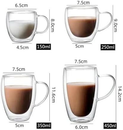 Coffee Mug 4 Sizes Heat Resistant Clear Double Wall High Borosilicate Glass Mug with Handle Coffee Milk Juice Water Cup Espresso Shot Glass(450ml) - Image 5
