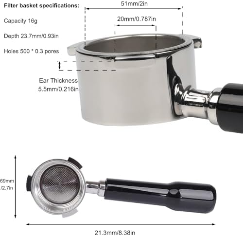 51mm Bottomless Portafilter 3 ears Only for Delonghi Dedica EC680/EC685 - Image 4
