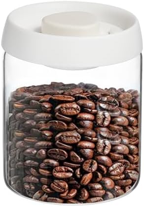uxcell Coffee Vacuum Container, 900ml/30oz Glass Coffee Bean Storage Container with Lids for Spices Biscuits Loose Leaf Tea, White by uxcell