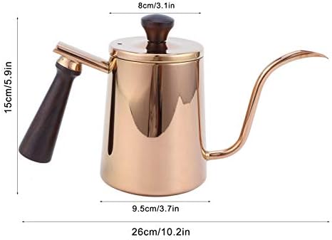 304 Stainless Steel Gooseneck Coffee Kettle,Drip Resistant Spout,Coffee Kettle,700ml Gooseneck Drip Kettle with Wooden Handle (Long Mouth-Rose Gold) - Image 6