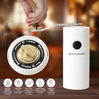 Manual Coffee Grinder - Hand Coffee Bean Grinder, Titanium-Coated Grinding Core - Aluminum Alloy Rocker with Ebony Wood Handle - Adjustable Grind Size - With Brush & Storage Bag (White) - Image 4