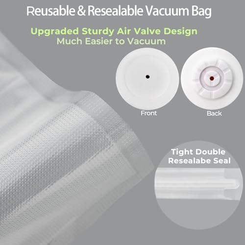 20 Reusable Vacuum Seal Bags for Food, Compatible with Most Handheld Vacuum Sealer, BPA-Free, Sous Vide Bags, Upgraded Sturdy Air Valve (8 Small, 8 Medium, 4 Large), Vacuum Sealer not Included - Image 3