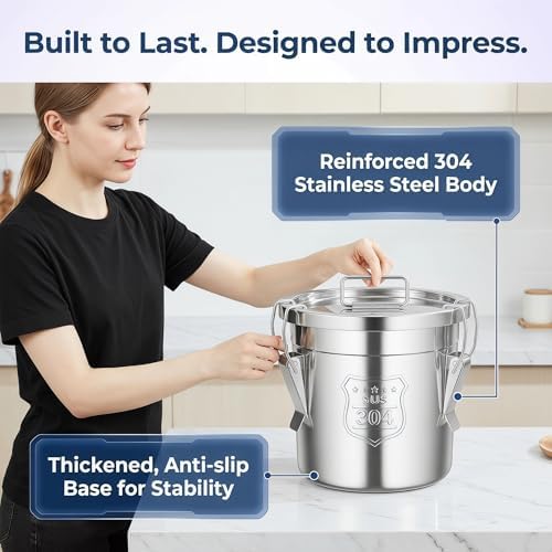 1.61Gal 304 Stainless Steel Airtight Canister,Metal Bucket Large Stainless Steel Canisters - Locking Clamp & Airtight Lids - Dog Food/Bird Seed/Coffee Storage Container - Image 2
