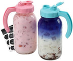 SOLIGT 2 Quart Glass Mason Jar Pitchers with Lids, Pink&Baby Blue, 2 Pack by SOLIGT