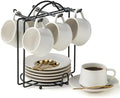 YHOSSEUN 4 OZ Espresso Cups Set of 6 with Saucers, Spoons and Stand, Beige by YHOSSEUN