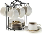 YHOSSEUN 4 OZ Espresso Cups Set of 6 with Saucers, Spoons and Stand, Beige by YHOSSEUN