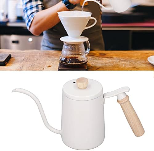 Coffee Kettle Coffee Pour Over Kettle 600ml Gooseneck Vent Hole Wooden Handle Food Grade Stainless Steel Ergonomic Gooseneck Kettle (White) - Image 2