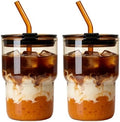 Luxfuel 16 oz Glass Cups with Lids and Straws Reusable Iced Coffee Tumbler by Luxfuel