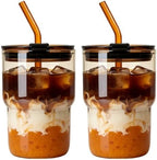Luxfuel 16 oz Glass Cups with Lids and Straws Reusable Iced Coffee Tumbler by Luxfuel
